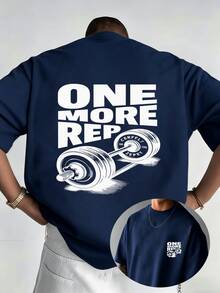 Camiseta de hombre con diseño de contraste en blanco y negro - "ONE MORE REP" con un estampado de gran impacto visual, combinado con un patrón de barra de pesas de estilo retro. - Negro - Ver 8