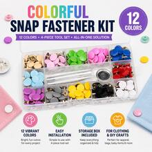 12 Colors Metal Copper Snap Buttons With Installation Tool, Colorful Fastener Snaps For Clothing, Bags & DIY Sewing Crafts - A - View 1