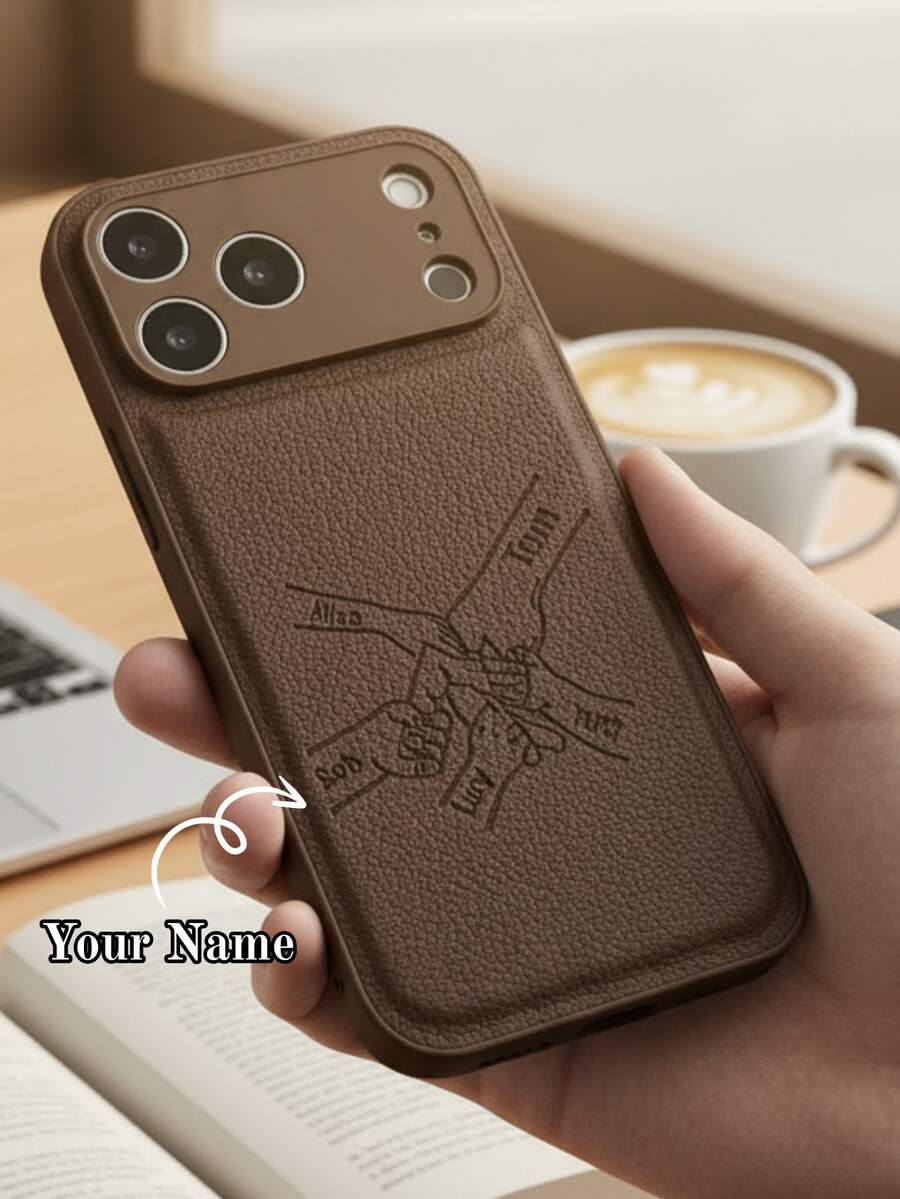 客製化個人縮寫 PU 皮革手機殼，適用於 iPhone 17 16 15 14 13 Pro Max 系列，雷雕設計，相機鏡頭保護，全機身防摔保護，生日與節日禮物的完美選擇