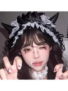 Lolita Gothic Devil Wing Headband, Halloween Bow Hair Accessory, Lolita Bat Dark Style Headwear - 粉紅色髮夾 - 查看 2
