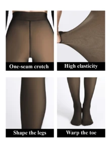 Women's Comfortable Thick Warm Leggings, Women's High Waist Semi-Sheer Elastic Leggings - Black - View 4