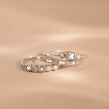 1 Set de 3 Anillos Geométricos Minimalistas de Circonita, Regalo para Uso Diario y Fiestas de Mujeres - Multicolor - Ver 11