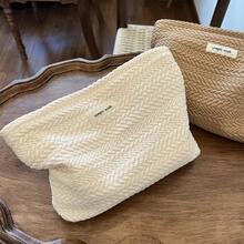 客製化刺繡女款個性化麥穗圖案編織托特包，優雅極簡設計旅行盥洗包，大容量拉鍊化妝收納袋，便攜日常收納包，時尚禮品首選，旅行必備 - 彩色 - 查看 6