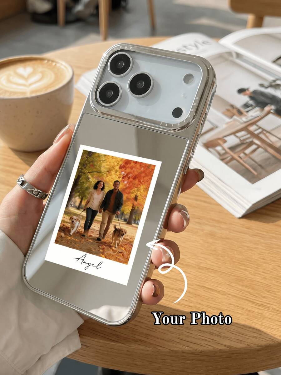 客製化個性化照片設計姓名手機殼 適用於 iPhone 17 16 15 14 13 12 11 Pro Max 銀色鏡面手機殼 防護保護殼 17 Pro Max 時尚設計 完美聖誕禮物