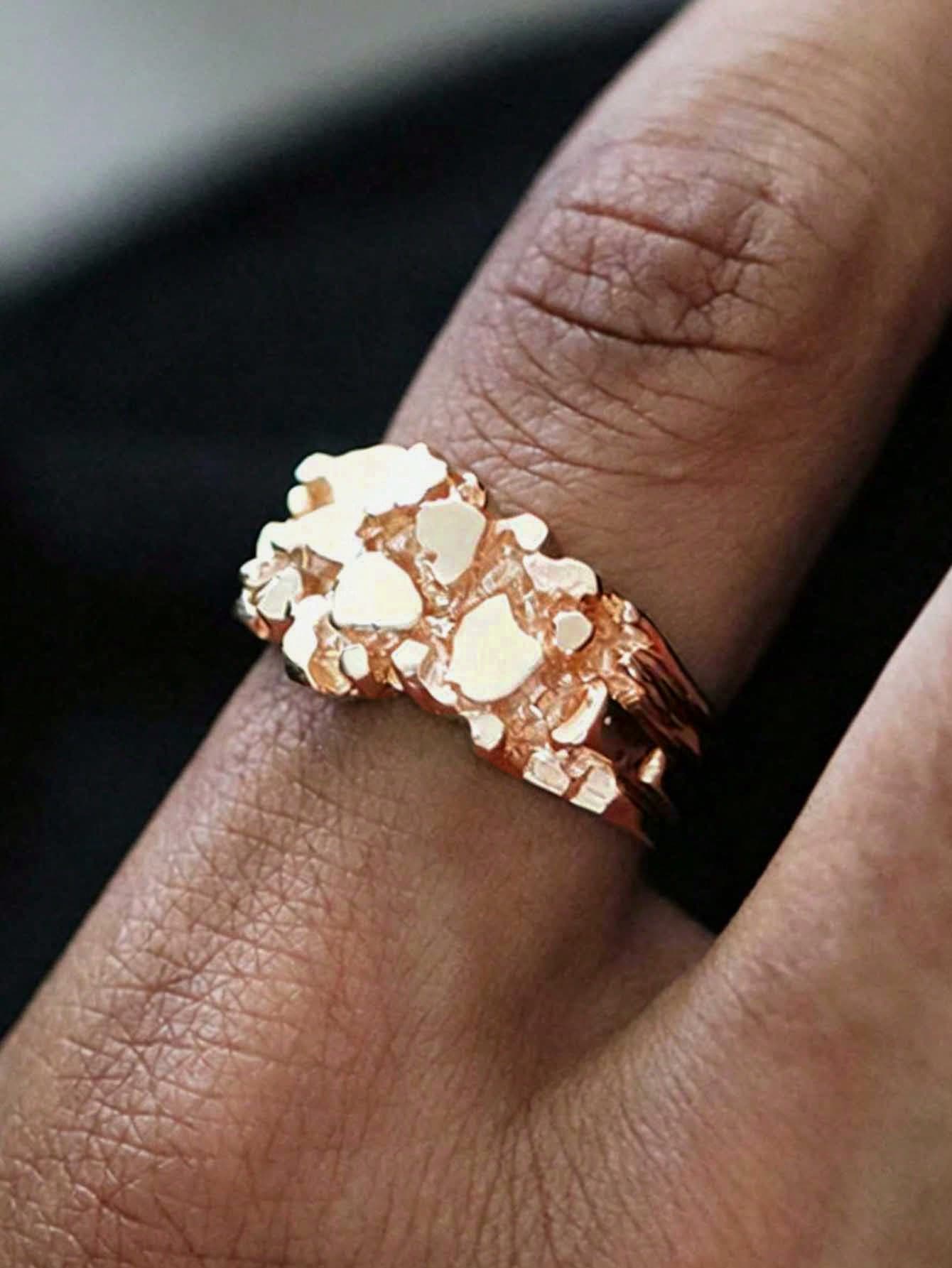 不对称黄色圆形几何戒指，时尚男士珠宝礼物，日常佩戴 - 香檳色 - 查看 1