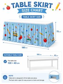1pc Cartoon Pencil Book Star Print Rectangular Table Skirt - Perfect For Home Decor, Room Decor, Bedroom Decor, Garden, Kitchen, Teacher Welcome Desk & Classroom Party Dessert Table Cover - Multicolor - View 9