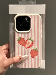 1個 白色條紋草莓個性化TPU防震全包覆手機殼，適用於Apple 17 16 15 14 13 12 11 Pro Max Air及系列 - 彩色 - 查看 2