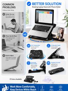 Laptop Stand With Phone Holder, 360° Rotating Swivel Foldable Adjustable Computer Stand, 8 Angles Portable Laptop Riser For Desk, Ergonomic Ventilated Notebook Holder Compatible With MacBook Air Pro HP 10-17 Inch, Office Home - View 7