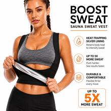 Sauna Sweat Vest For Women,Women Waist Trainer Top, Heat Trapping Workout Tank Top With Silver Inner Lining, Black Waist Trainer Sweat Shaper Vest, Comfortable Compression Fitness Top For Gym Training, Running, Cardio, Yoga - Black - View 8