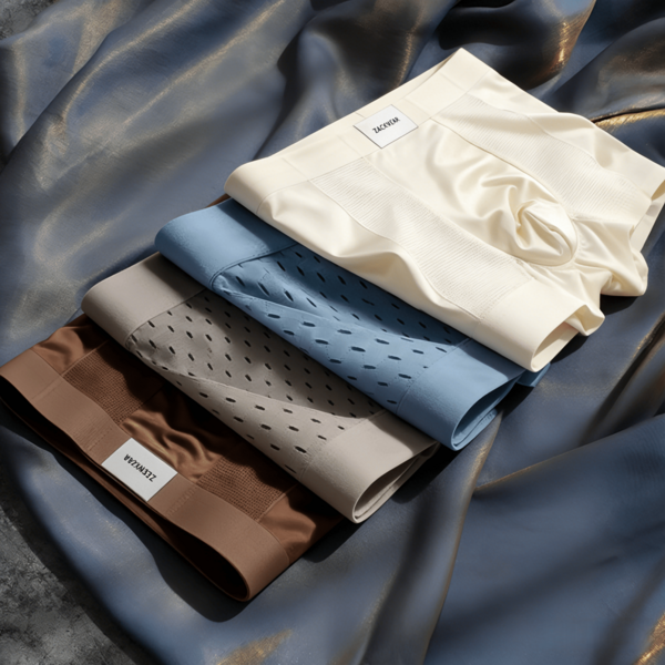 Kit 4 Cuecas Boxer Masculinas Premium Ice Silk Cetim Sem Costura Respirável Toque Sedoso Secagem Rápida Bolso Anatômico 3D Painéis Ventilados Alta Elasticidade Conforto Diário