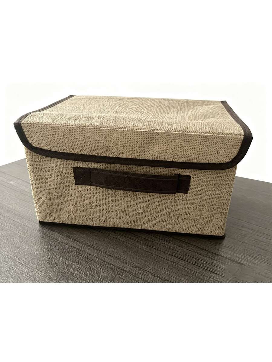 1 Stück waschbare Leinenstoff faltbare CD-Aufbewahrungsbox, faltbarer Aufbewahrungskorb mit Deckel, Spielzeug-Organizer-Korb, Wäschekorb - Beige - Übersicht 1