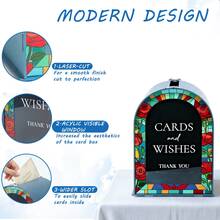 Painted Style Wedding Card Box, Arched Wooden Gift Box With Transparent Window For Guest Blessing Cards Storage, Suitable For Wedding Party/Engagement Party/Anniversary, Romantic Colorful Rose Decoration, Wedding Tabletop Decor Card Box - A - View 5