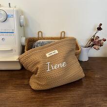 客製化刺繡女款個性化麥穗圖案編織托特包，優雅極簡設計旅行盥洗包，大容量拉鍊化妝收納袋，便攜日常收納包，時尚禮品首選，旅行必備 - 彩色 - 查看 9