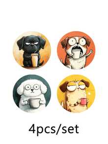 1/4pcs Cute Big Eye Dog Print Wooden Coasters, Fun Puppy Coffee Art Drink Coaster Set, Heat-Resistant Coffee Table Coasters, Home Decor, Kitchen Bar, Party Table Protection, Non-Slip Beverage Coasters, Perfect Housewarming Gift For Dog Lovers - Multicolor - View 11