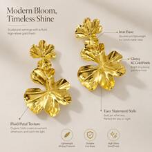 1 Pair KC Gold Double-Layer 3D Petal Earrings, Iron Body Electroplated With 24K Gold, Elegant And Unique, Eye-Catching - Petal - View 8