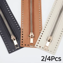 2/4Pcs PU Leather Zipper With Needle Holes - Dark Blue, Brown, Beige Crochet Bag Accessories, Suitable For DIY Wallets And Sewing Crafts, Wallet Straps, DIY Wallet Making - Multicolor - View 2
