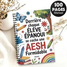 1 pièce Cahier à spirale AESH français coloré - 100 pages, parfait pour les enseignants, la remise des diplômes, l'anniversaire ou le cadeau de remerciement d'adieu, planification de liste quotidienne, avec design de papillon coloré et arc-en-ciel, cadeau pour la fête des enseignants | Design de couverture vibrant | Matériau papier, cadeau pour les enseignants - G - Voir 6