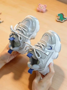 Kids Fashion Dad Style Sneakers With Durable Sole - Grey - View 3