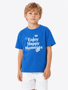 Balabala Children's Theme Pattern Short Sleeve T-Shirt, Boys And Girls, Printed With Happy Moments And Sunshine Patterns - Sapphire - View 3