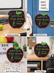 Letrero de manzana de doble cara para el primer y último día de la escuela, pizarra de cartón reutilizable para fotos, tablero de hitos de regreso a la escuela, decoración de aula, accesorio para fotos del primer día de la escuela - Tablero de eslóganes con forma de manzana para la temporada de regreso a clases - Ver 4