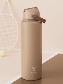Meoky 40oz Edelstahl isolierte Sport Wasserflasche mit Strohhalm und Griffdeckel, breite Öffnung, doppelwandiges auslaufsicheres Design, hält kalte Getränke 24 Stunden lang kalt und heiße Getränke 12 Stunden lang heiß, geeignet für Büro oder Outdoor-Aktivitäten - 40oz Braun - Übersicht 5