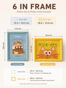 1pc 6-Inch Dopamine Colorful Mini Photo Frame, Hollow Bead Decorated Oil Painting Card Paper Art Frame, Wall-Mounted And Desktop Photo Frame, Suitable For Home Office Decor, Gallery Wall, Desktop Decoration, Graduation Gift, Father's Day Gift, Dorm Decor, Summer Decor - Multicolor - View 6