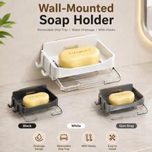 1/3pcs Soap Box Storage Rack, No-Drill Wall-Mounted Bathroom Soap Holder With Drainage, Soap Rack - Multicolor - View 2