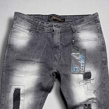 Men's Skinny, Washed Gray Player Jeans With Rips And Patches, Mid-Length, Stretchy, Modern Grunge Style. - JO/-07 - View 6