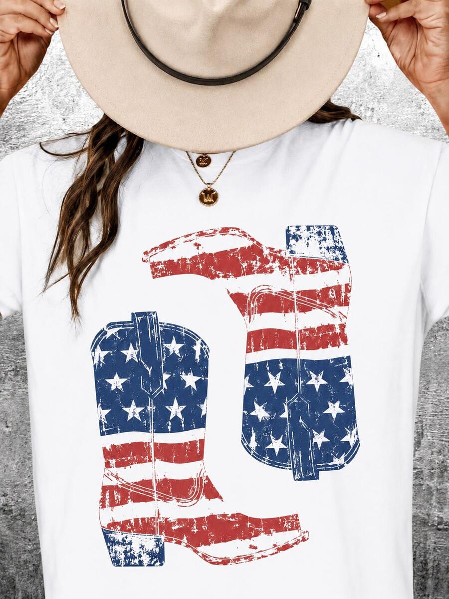 Vintage Western Shirt, 4th Of July Shirt, Cowboy Boots Shirt, Womens Western Cowgirl Shirt, Oversize, Womens, Mens, Unisex , - 白色 - 查看 1