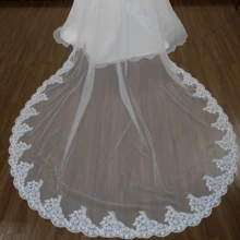 1pc Vintage Lace Trimmed Cathedral Wedding Veil, 1 Layer 3 Meters Long Soft Tulle Bridal Veil With Comb - Multicolor - View 9