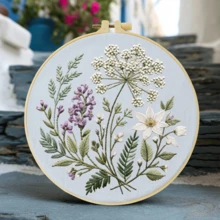 1套初學者刺繡套組，尺寸20x20公分/7.9x7.9英吋，花卉設計，包含刺繡布料、說明書、刺繡框、針線。適合送給朋友或家人作為禮物，也可用於家具裝飾或辦公室 - CXP4600-20X20 - 查看 6