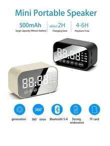 AKKHOO Multifunctional Mini Bluetooth Speaker Alarm Clock, Mirror Display Dual Alarm, FM Radio Portable Student Bedside Clock - one-size - View 8