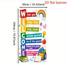 2D Flag Welcome To School Classroom Theme Background, Featuring Elements Of Rainbows, Books, And Learning Supplies. Easy To Use, Suitable For Indoor And Outdoor Setups. - 1 - View 5