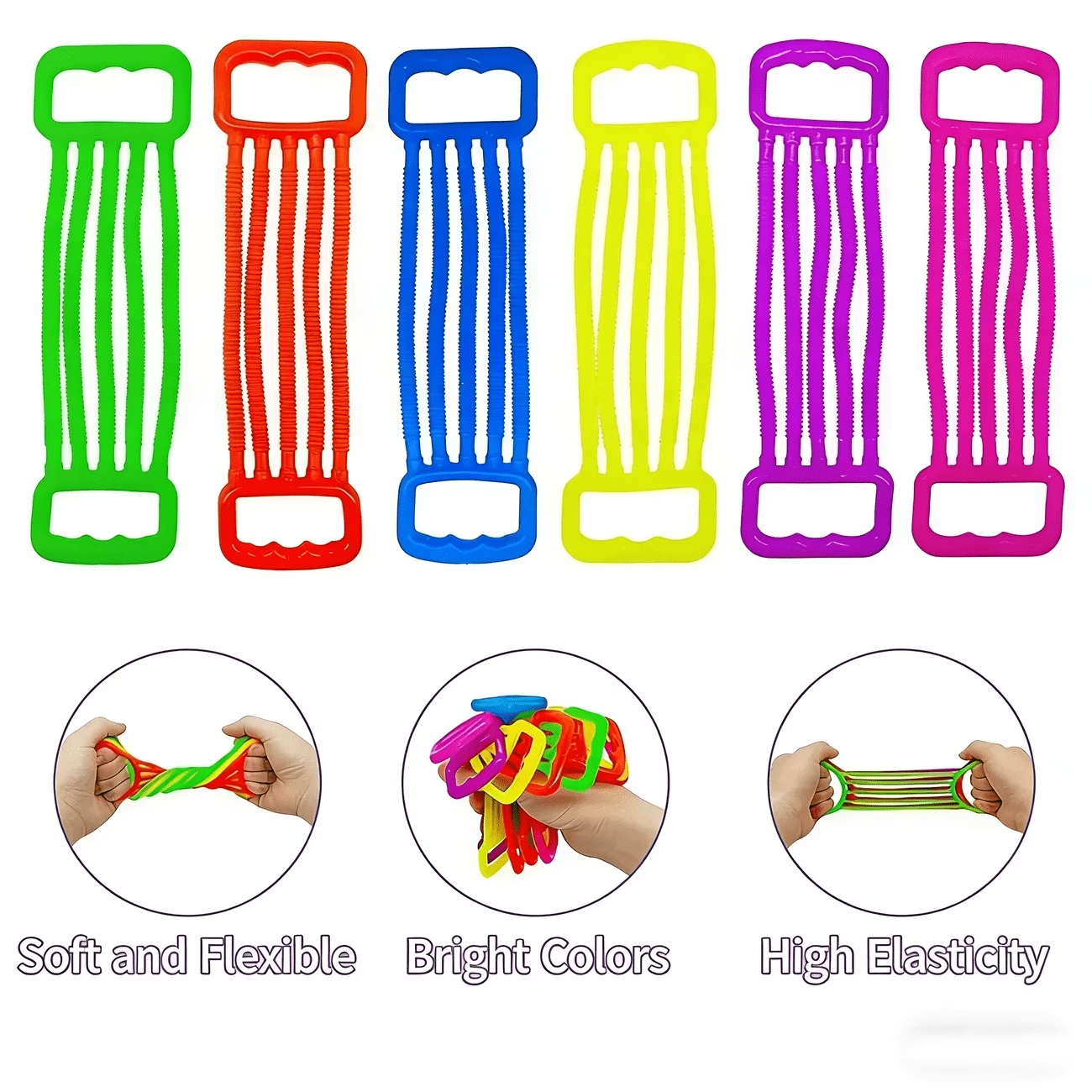 6pcs Random Color Soft Elastic Rope Set - Soothing, Suitable For Sensory Play And Finger Activities, Great Choice For Party Gifts, Soothing Arm Strength Stretcher, Colorful Elastic Rope Resistance Band, Made Of Durable High-Quality Material