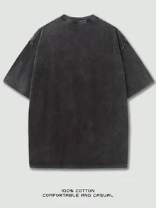 Camiseta de Hombre 100% Algodón con Estampado de Calavera - Estilo Urbano Holgado, Manga Corta, Cuello Redondo, Camiseta Casual, Lavable a Máquina, Top Gótico para Uso Durante Todo el Año VU - Negro - Ver 2
