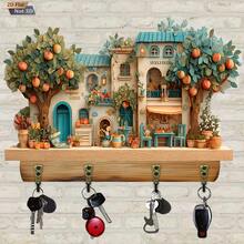 [Ins Style]Creative Wooden Key Hook Mediterranean Pastoral Entryway Storage Rack Wall Decor Key Holder Entryway Foyer Key Hanging Shelf Decorative Key Hook Rack, 1pc, 2D Flat Design - Multicolor - View 8