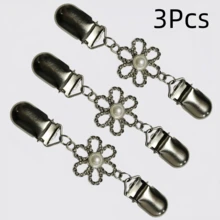 2/3/4Pcs New Vintage Pearl Sweater Clips, Classic Women's Floral Shawl Cardigan Scarf Clips, Waist Fixing Buckle - Multicolor - View 22