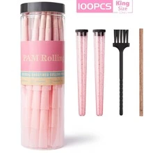 100pcs King Size Pre-Rolled Papers With Filter Tips, 110mm Pre Rolling Cones With Filling Device, Two Cones Holder, Cone Loader, Cleaning Brush, Slow Burning, Tobacco Accessories, Holiday Gift For Friends And Family - 粉色 - 查看 1