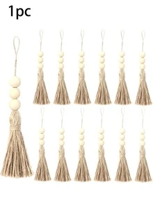 Handmade Natural Jute Rope Tassel Pendant, Rustic Wooden Bead String, Suitable For Christmas Tree DIY Handmade Wooden Bead Garland Projects, Weddings, Home Party Decoration (Natural Color) - Multicolor - View 7