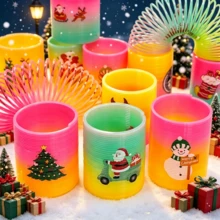 12/24/36/48PCS Christmas Spring, Santa Claus And Christmas Elk Magic Spring Toys, Colorful Spring Toys, Spring Rainbow Magic Fidget Stress Coil Mini Springs Bulk Toys For Party Favor Carnival Prize Birthday Goodie Bag Stuffers, Pinata Filler - Multicolor - View 3