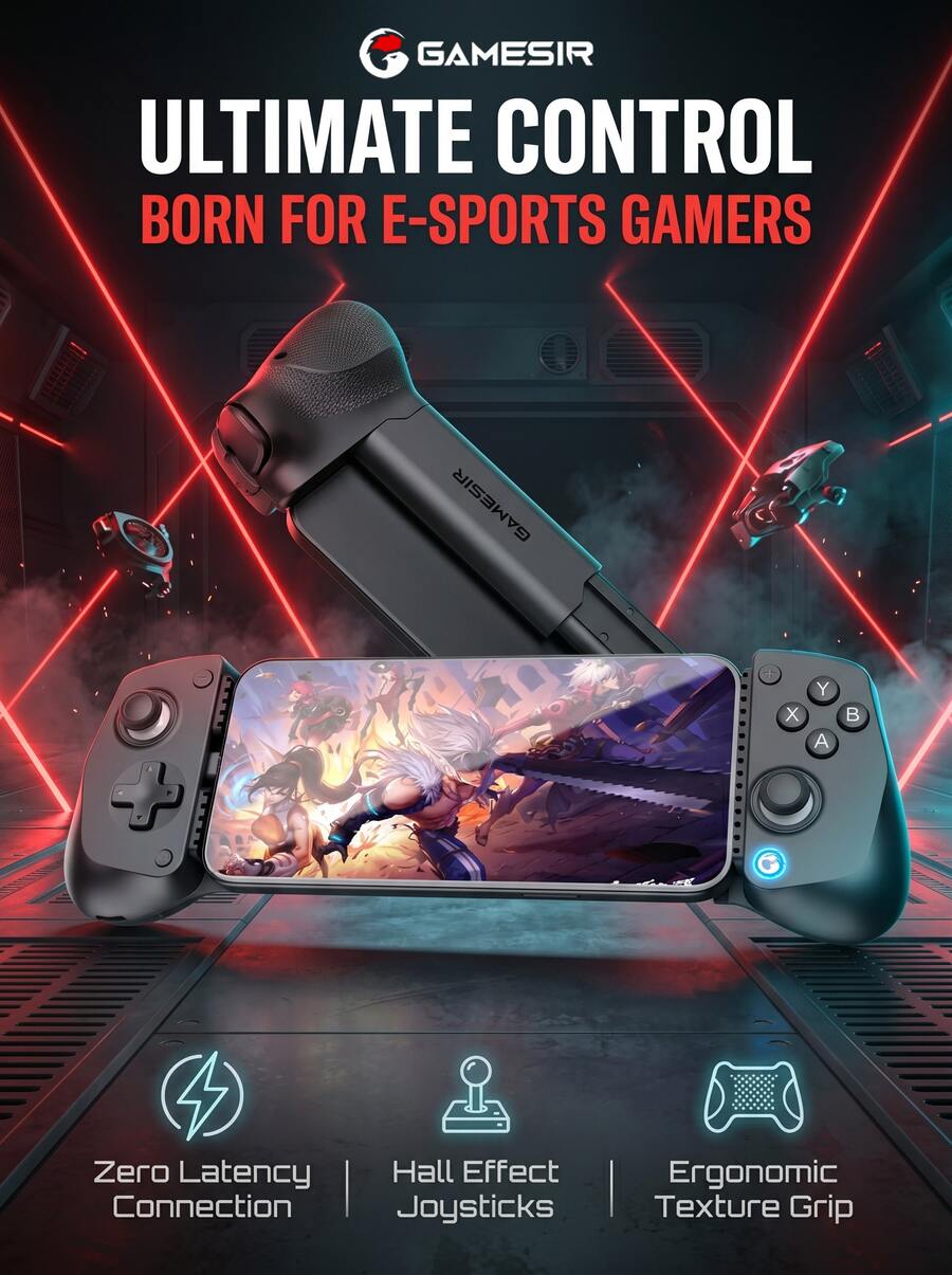 GAMESIR X5 Lite Game Controller: Features A Comfortable Grip With A Textured Surface, Hall Effect Joysticks, A Type-C Connector, And Elastic Silicone ABXY Buttons.