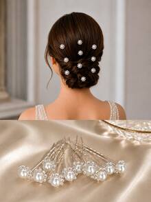 topshiny مجموعة 10 قطع مشابك شعر للعروس، إكسسوارات شعر زفاف أنيقة، مشابك شعر مزينة بالزهور المرصعة بالراين للعرائس، مناسبة لتسريحات الشعر المرفوعة والكعكة وتسريحات الحفلات المسائية الرسمية - أبيض - مشاهدة 12