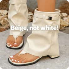 1 Pasang Sandal Jepit Jari Kaki, Ujung Terbuka, Desain Sepatu Bot Jepit Jari Kaki, Menggabungkan Sirkulasi Udara Sandal dan Gaya Sepatu Bot, Sepatu Bot Gesper Kulit Mikrofiber Bohemian Warna Solid, Sepatu Pesta untuk Semua Musim, Disarankan Memesan Ukuran Setengah Lebih Besar - Putih - View 13