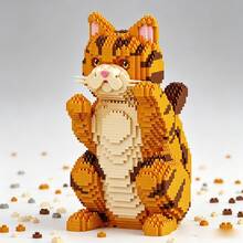 2356pcs Micro Particle Orange Tabby Cat Building Block Set, 2 Styles Optional DIY Assembly Pet Model, Desktop Home Decor Creative Handmade Craft Gift, Suitable For Hobby Collectors - Multicolor - View 4