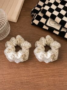 Polka Dot Mesh Double-Layer Fashion Fabric Scrunchie, Multifunctional Suitable For Parties And Birthdays, Ideal Mother's Day Gift - Polka Dot Hair Tie - View 10