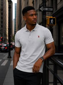 Men's Knight Print Casual Versatile Daily Wear Short Sleeve T-Shirt - Grey - View 2