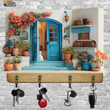 [Ins Style]Creative Wooden Key Hook Mediterranean Pastoral Entryway Storage Rack Wall Decor Key Holder Entryway Foyer Key Hanging Shelf Decorative Key Hook Rack, 1pc, 2D Flat Design - Multicolor - View 2