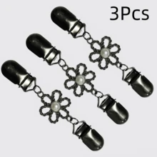 2/3/4Pcs New Vintage Pearl Sweater Clips, Classic Women's Floral Shawl Cardigan Scarf Clips, Waist Fixing Buckle - Multicolor - View 20