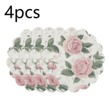 Floral Scalloped Round Placemats, Decorative Table Mats, Size 36*36cm. Polyester Woven, Heat-Resistant, Waterproof, Stain-Proof, Washable & Durable For Table Decor. - Multicolor - View 25