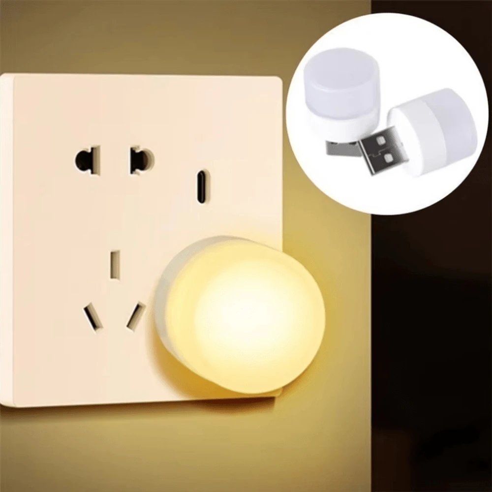 10 st USB-nattlampa med plug-in LED, mini kreativ rund mjuk lampa med ögonskydd, bärbar sänglampa för studentboende, sovrum och heminredning - Nattlampa - Visa 1